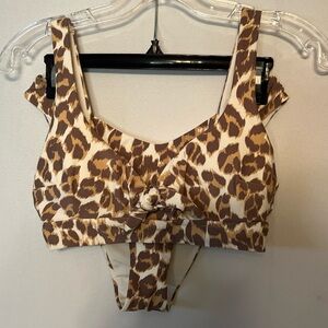 AERIE Animal Print Two Piece Swimsuit Bathing Suit Size Medium Knot Top Padded.